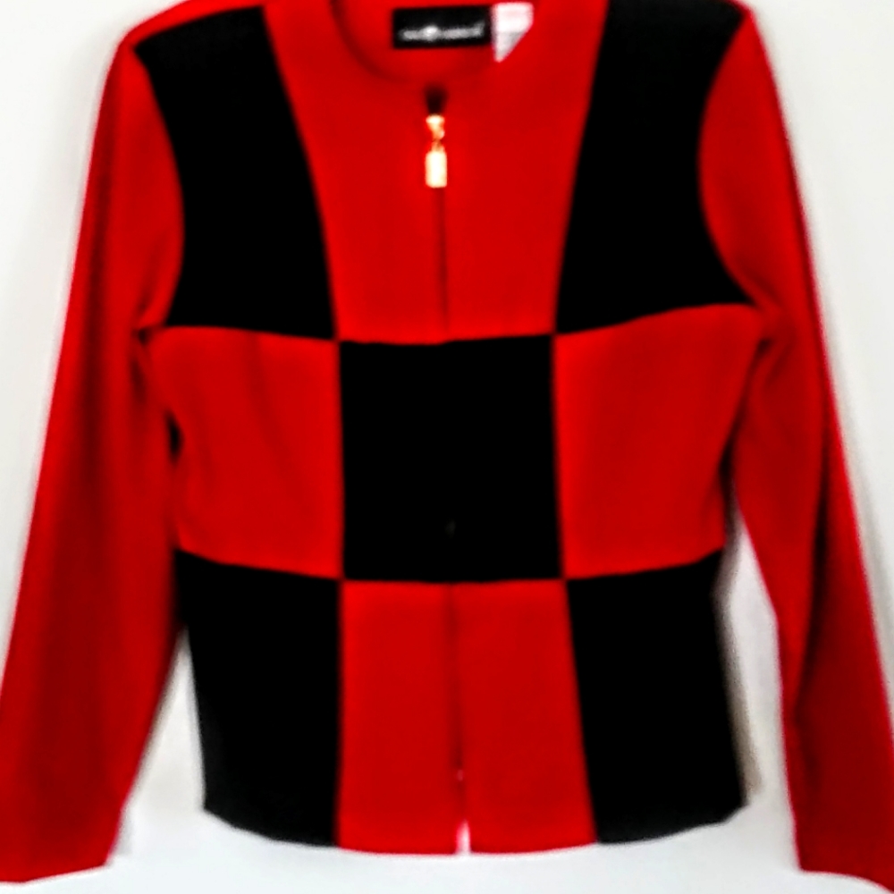 LADIES DRESSY JACKET RED/BLACK, SIZE S, BY SAG HARBOUR